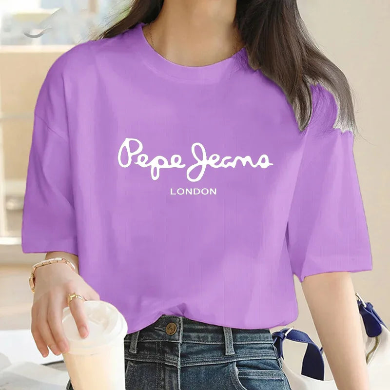 Baumwoll-T-Shirt mit Rundhalsausschnitt für Damen