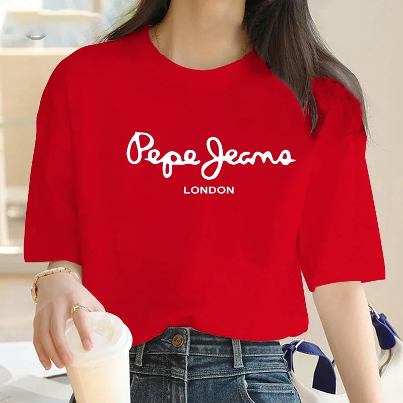 Baumwoll-T-Shirt mit Rundhalsausschnitt für Damen