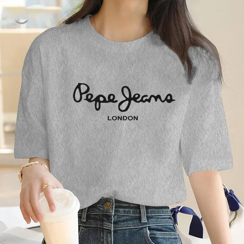 Baumwoll-T-Shirt mit Rundhalsausschnitt für Damen