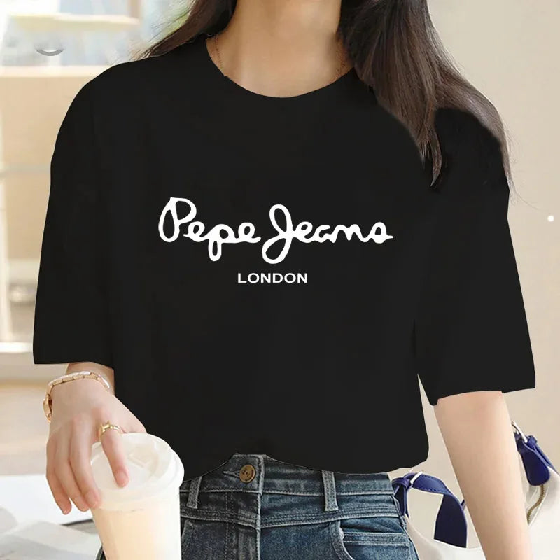 Baumwoll-T-Shirt mit Rundhalsausschnitt für Damen